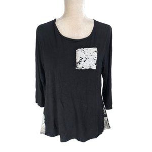 CW Classic Women Sz M Black Animal Print Jersey Hight Low Hem Tunic Blouse  292P